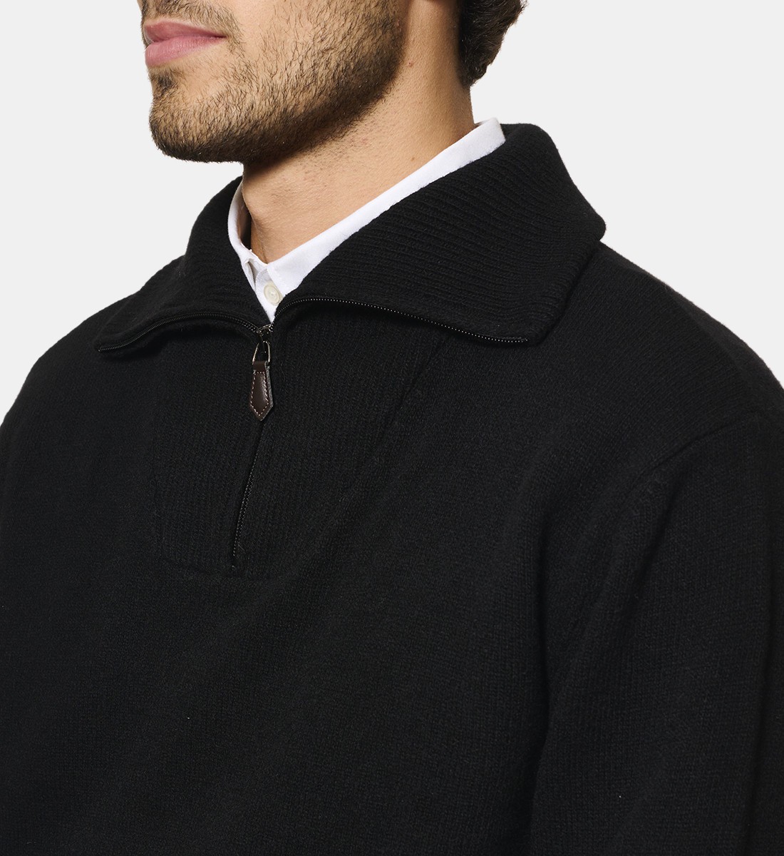 Pull camionneur noir en cachemire et laine