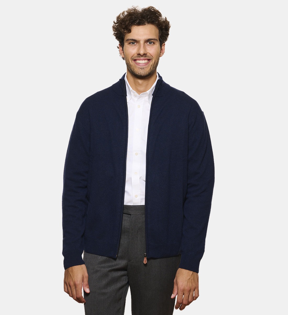 Pull marine zippé en cachemire
