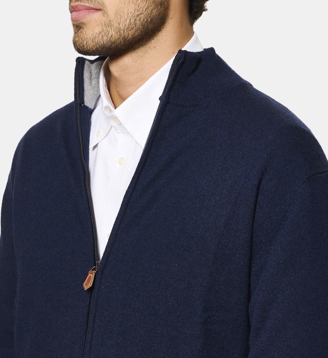 Pull marine zippé en cachemire
