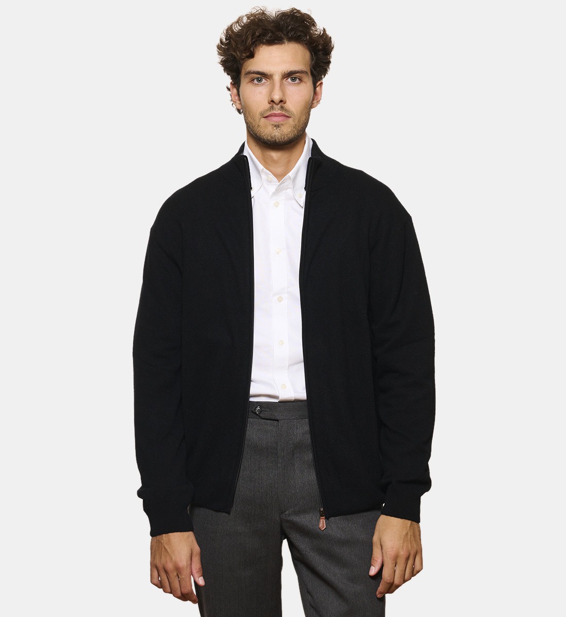 Pull noir zippé en cachemire