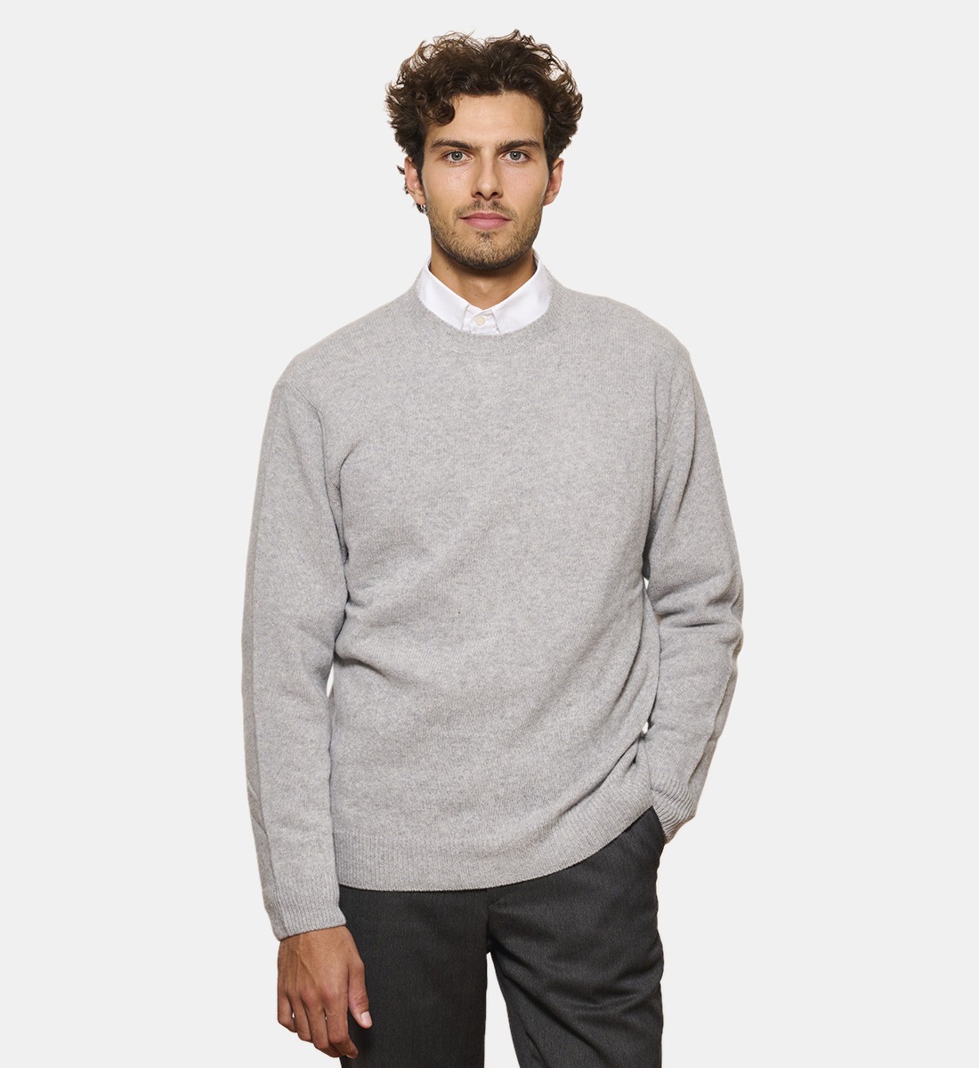 Pull Col Rond Gris Clair en cachemire et laine