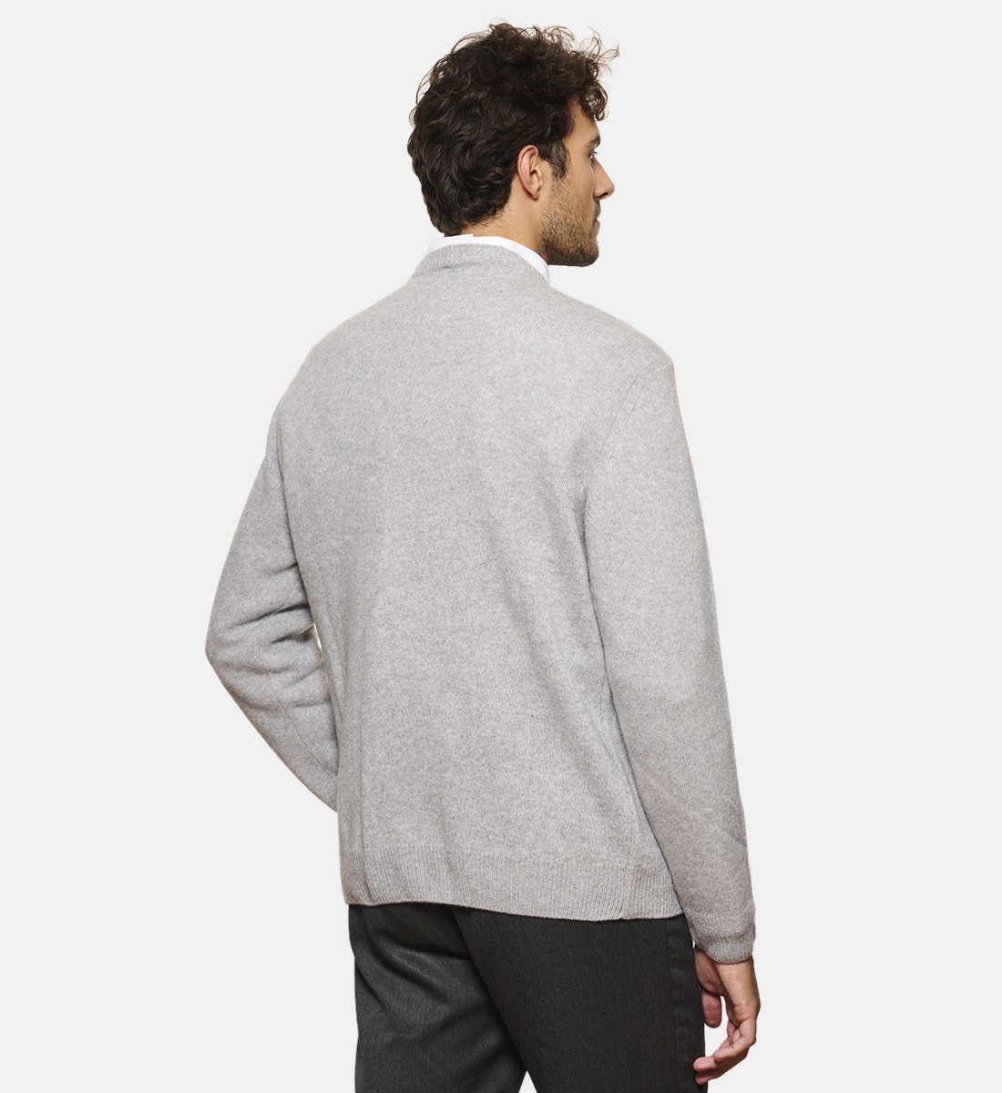Pull Col Rond Gris Clair en cachemire et laine