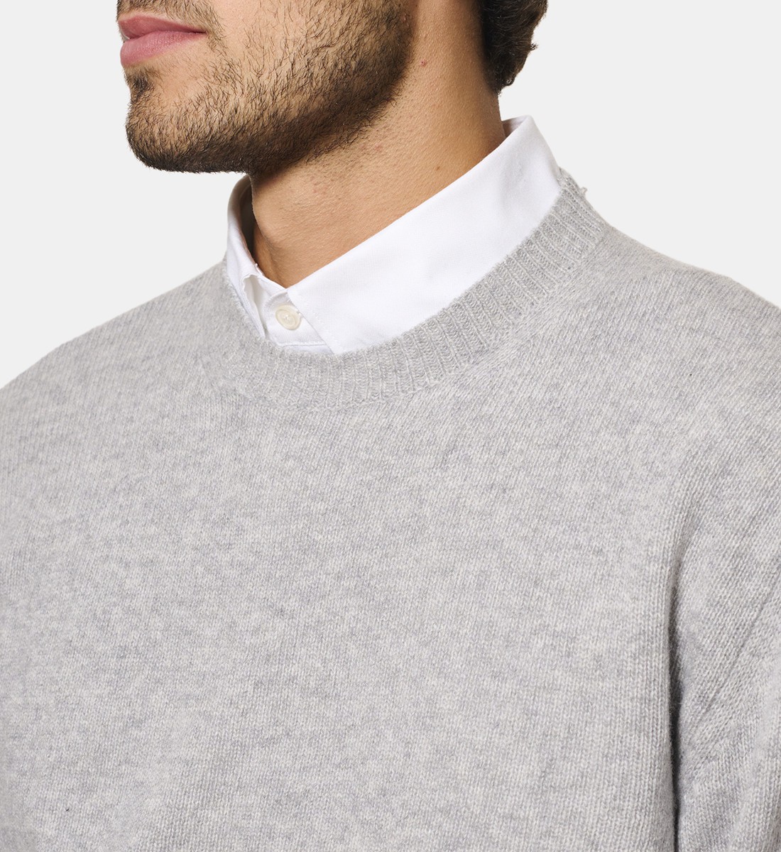 Pull Col Rond Gris Clair en cachemire et laine