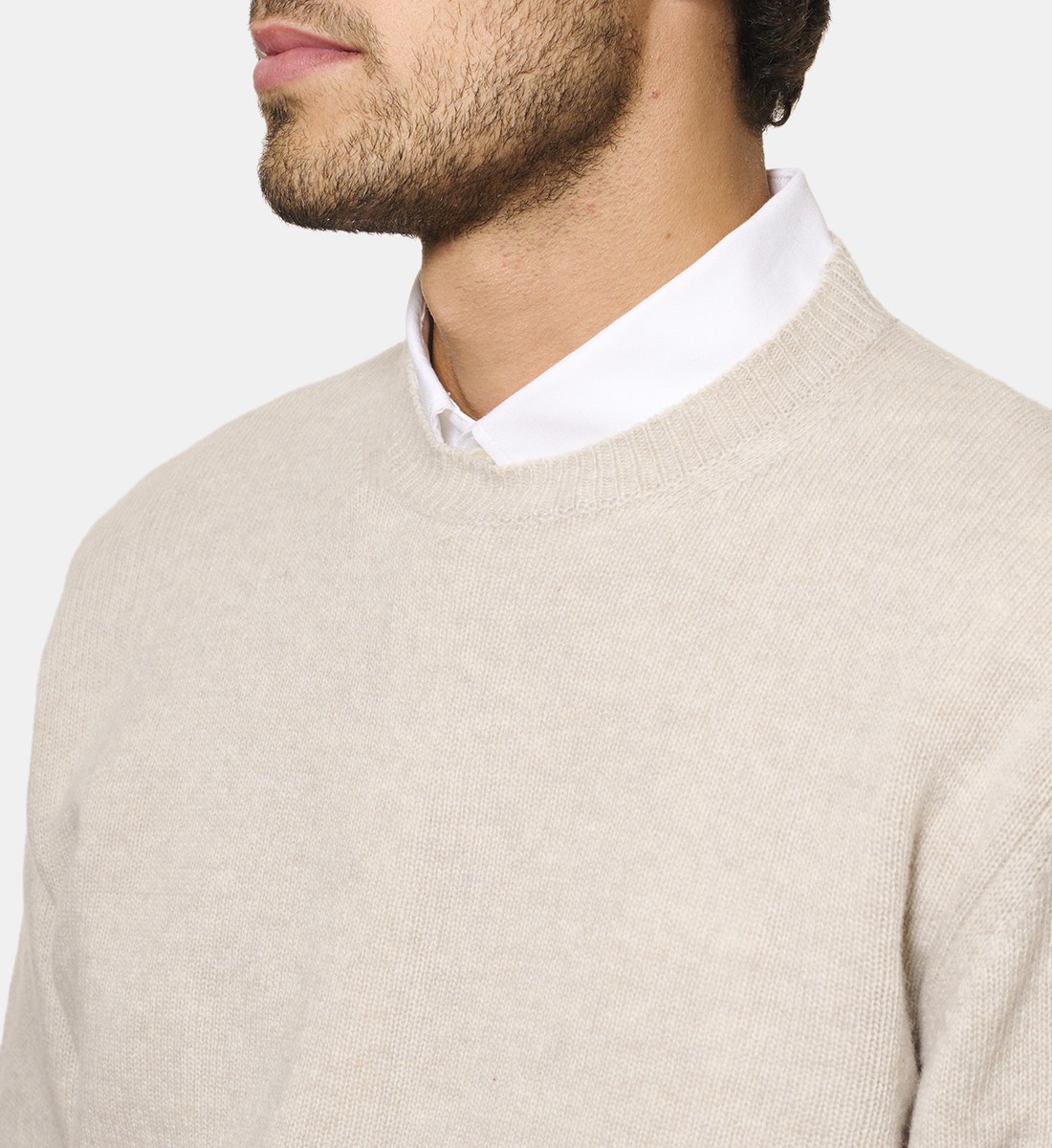 Pull Col Rond Beige en cachemire et laine
