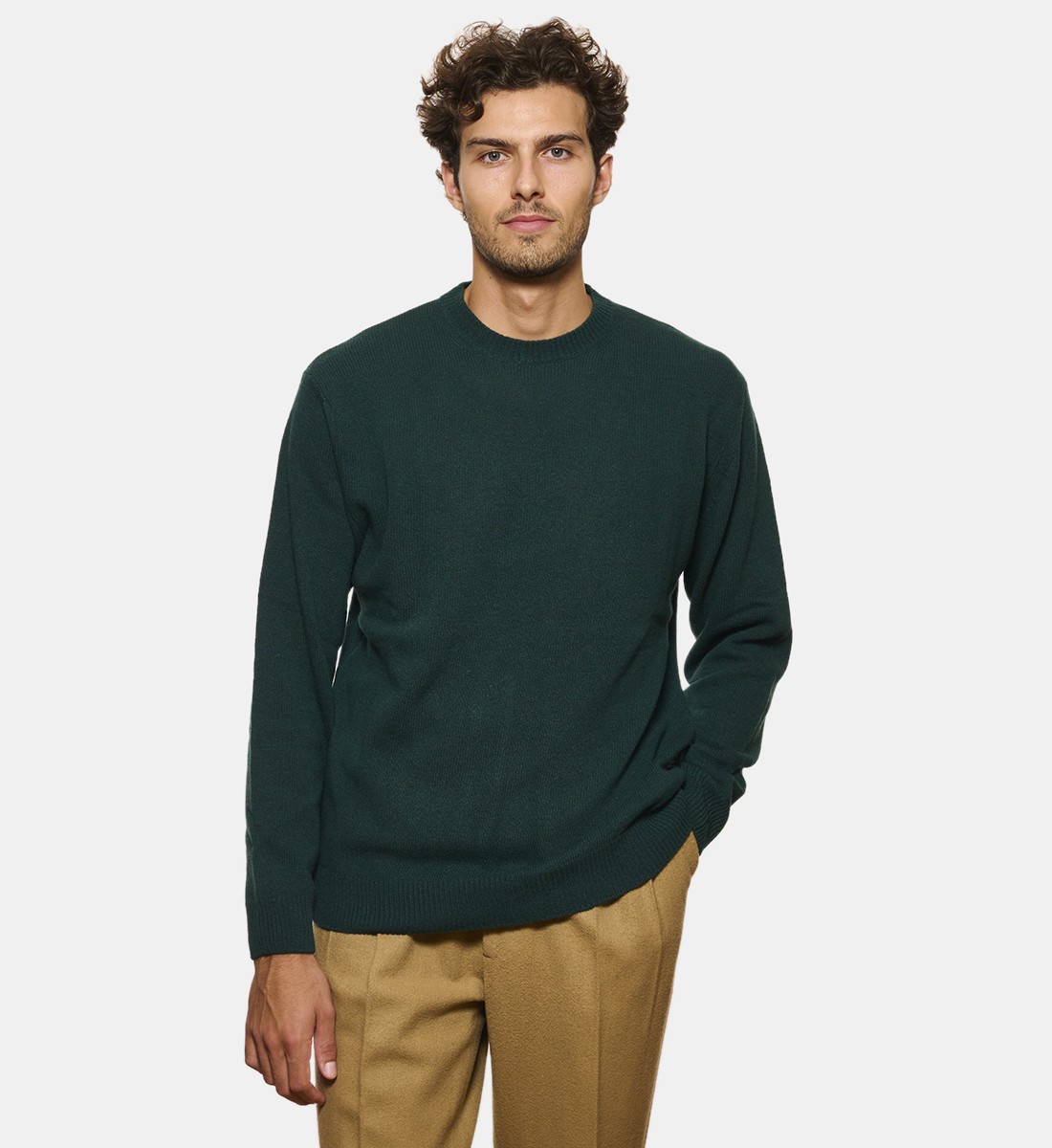 Pull Col Rond Vert en cachemire et laine