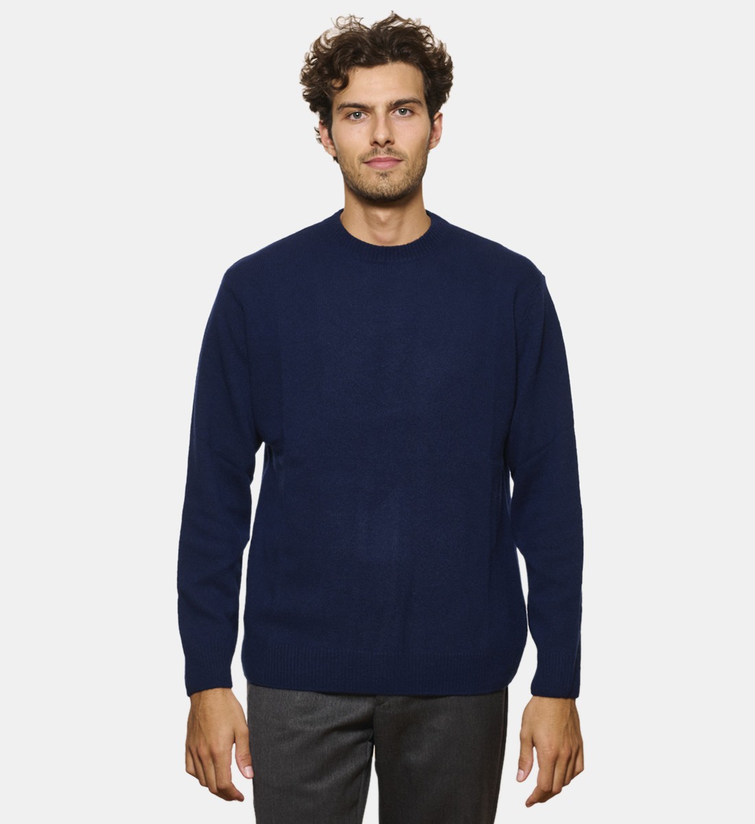 Pull Col Rond Marine en cachemire et laine