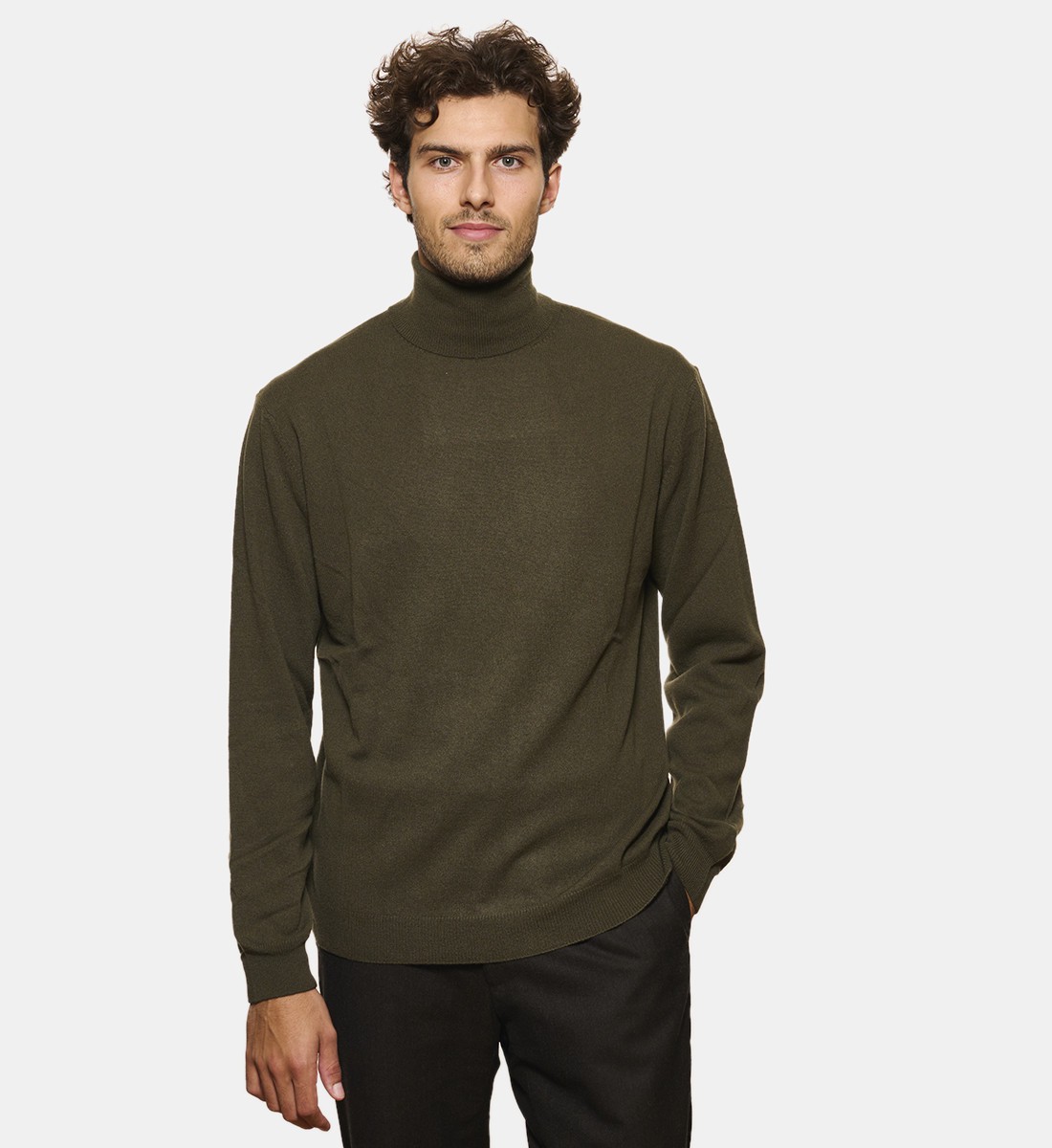 Pull Col roulé kaki en cachemire
