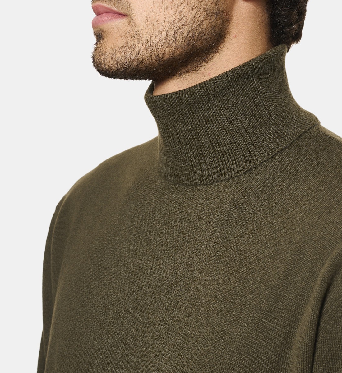 Pull Col roulé kaki en cachemire