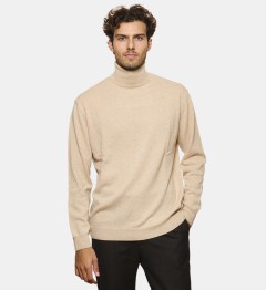 Pull Col roulé beige en cachemire