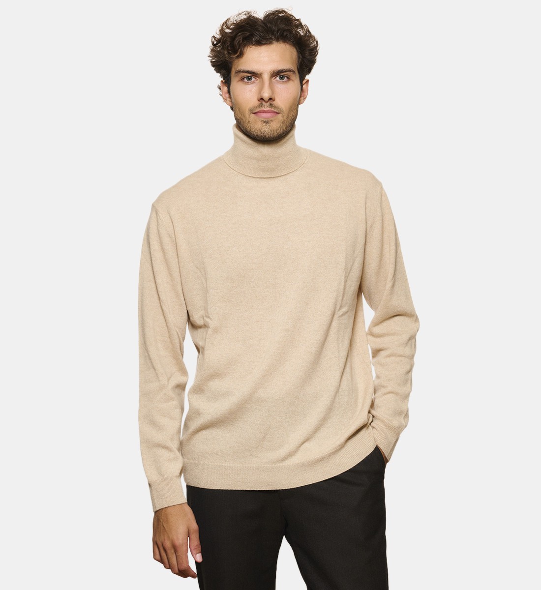 Pull Col roulé beige en cachemire