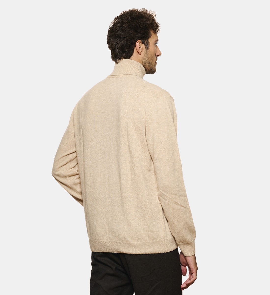 Pull Col roulé beige en cachemire