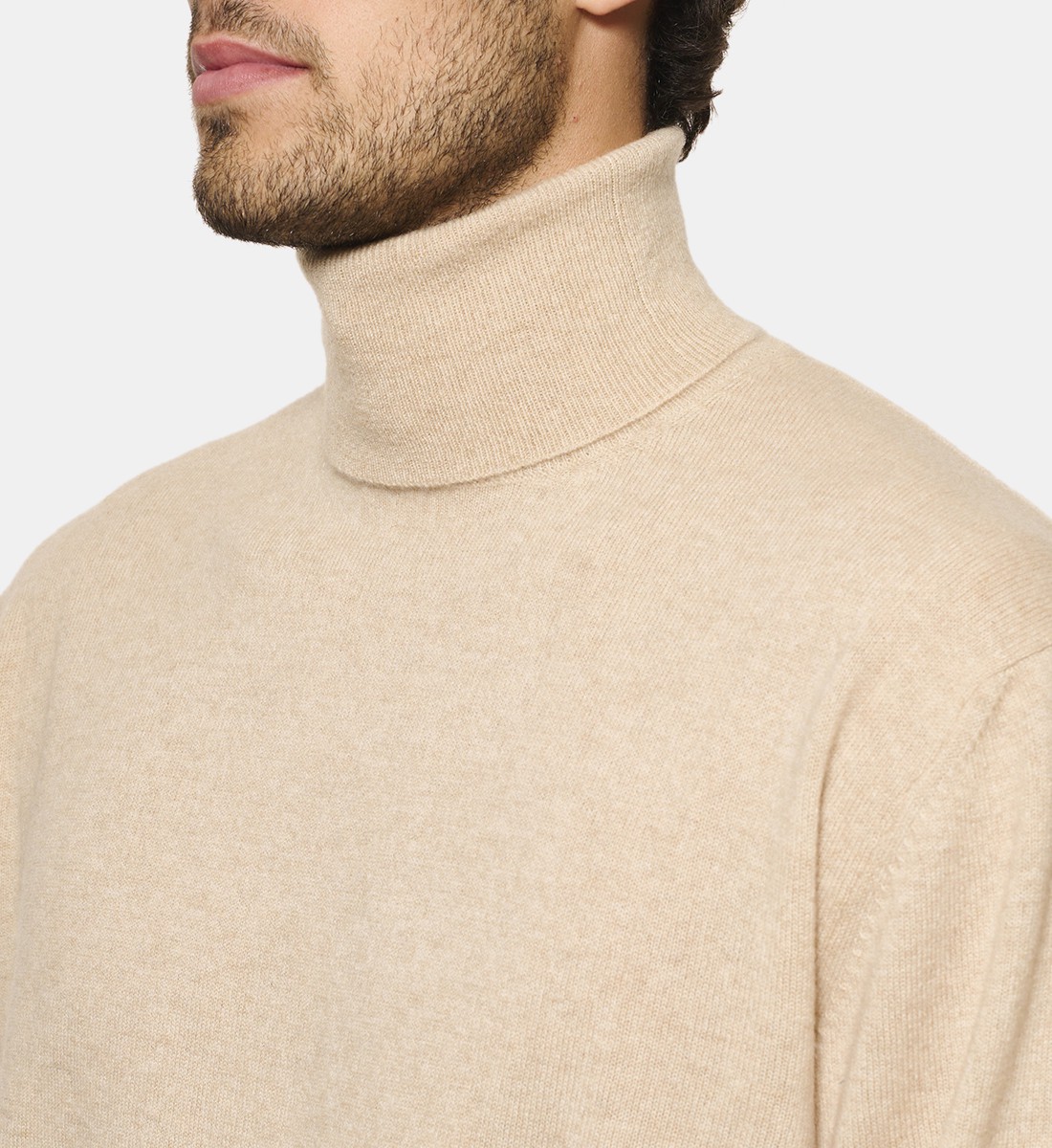 Pull Col roulé beige en cachemire