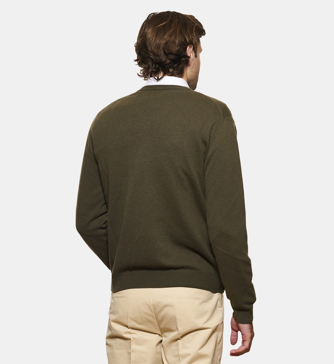 Pull col V kaki en cachemire