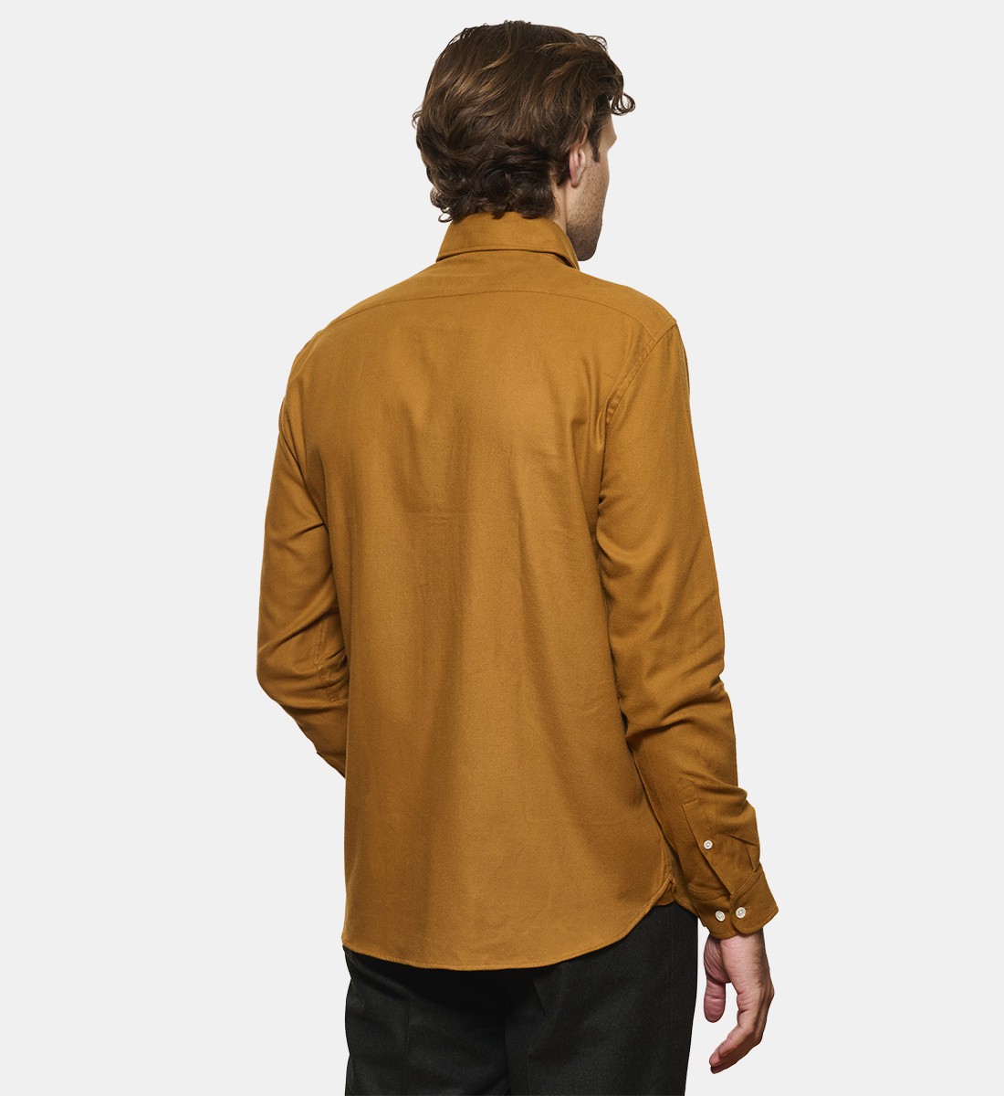 Chemise en flanelle camel à col boutonné coupe droite