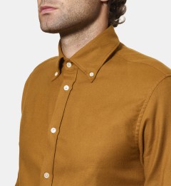Chemise en flanelle camel à col boutonné coupe droite