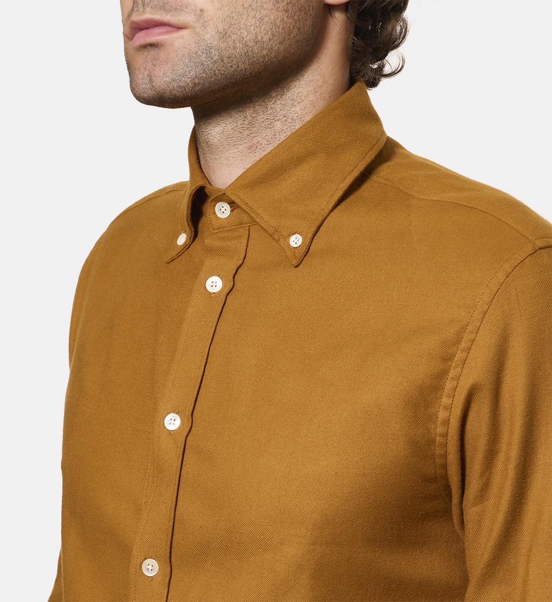 Chemise en flanelle camel à col boutonné coupe droite