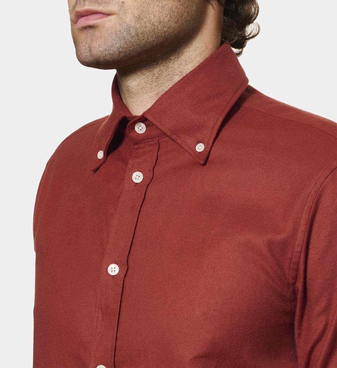 Chemise en flanelle bordeaux à col boutonné coupe droite