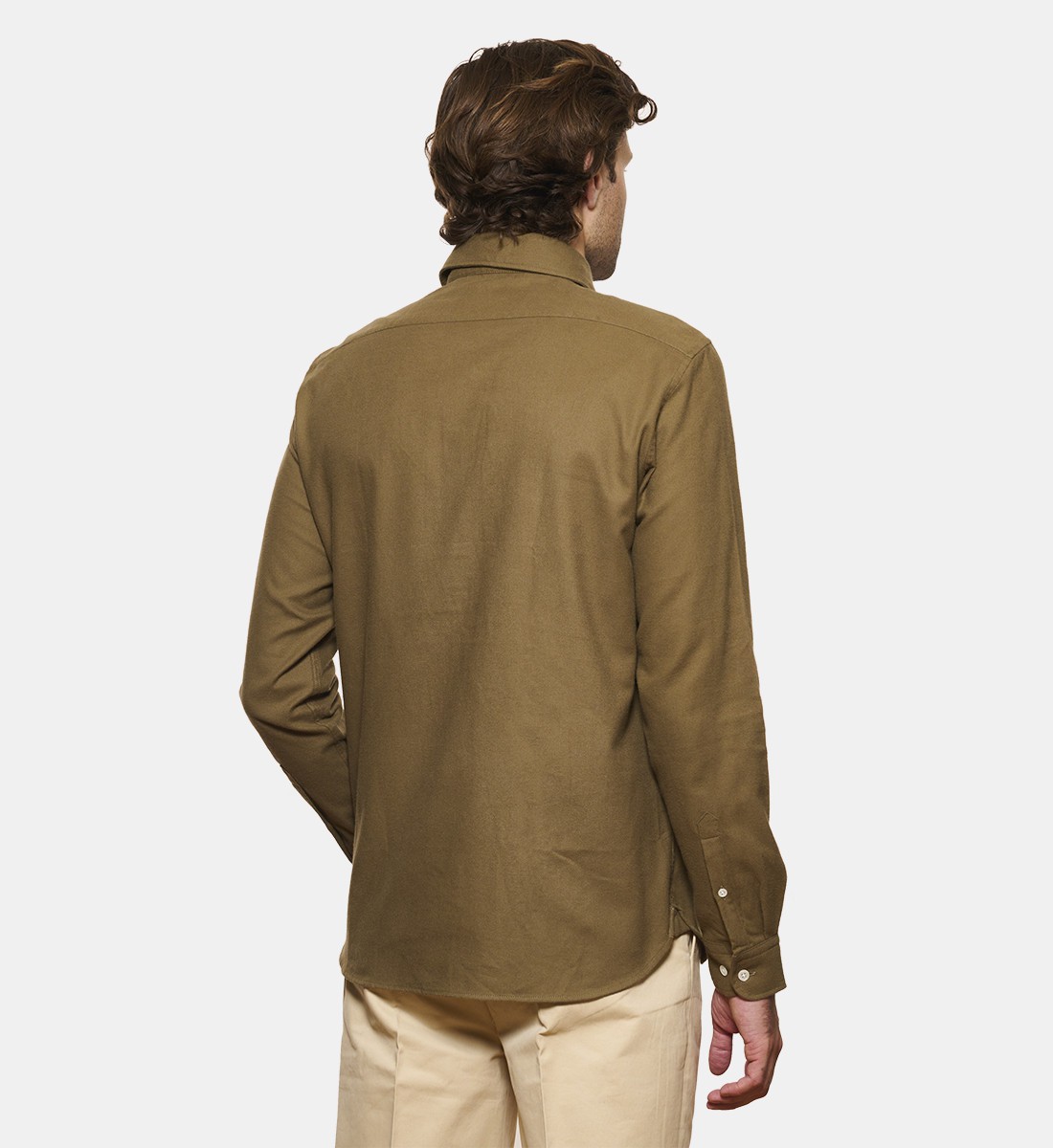 Chemise en flanelle kaki à col boutonné coupe droite