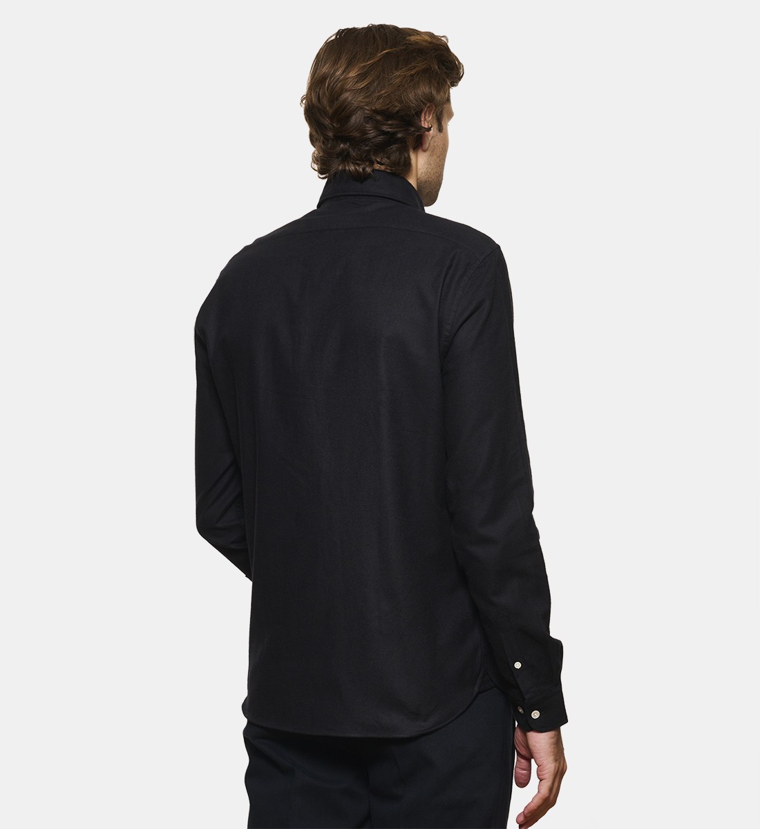 Chemise en flanelle noire à col boutonné coupe droite