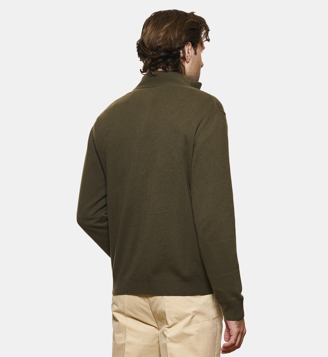Pull kaki à col zippé en cachemire