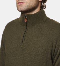 Pull kaki à col zippé en cachemire