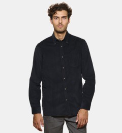 Chemise en velours marine à col boutonné coupe droite
