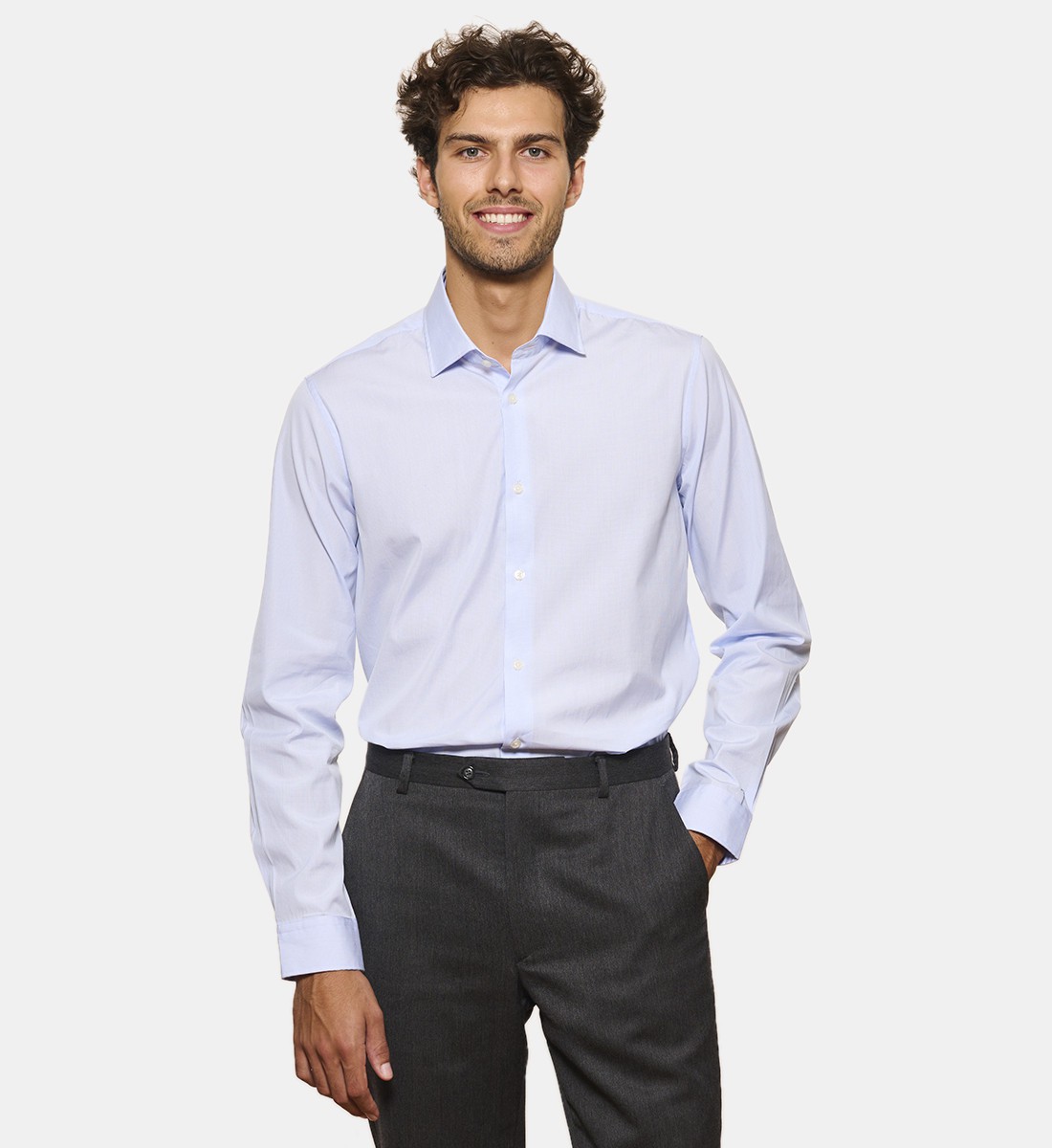 Chemise en popeline à carreaux ciel coupe cintrée