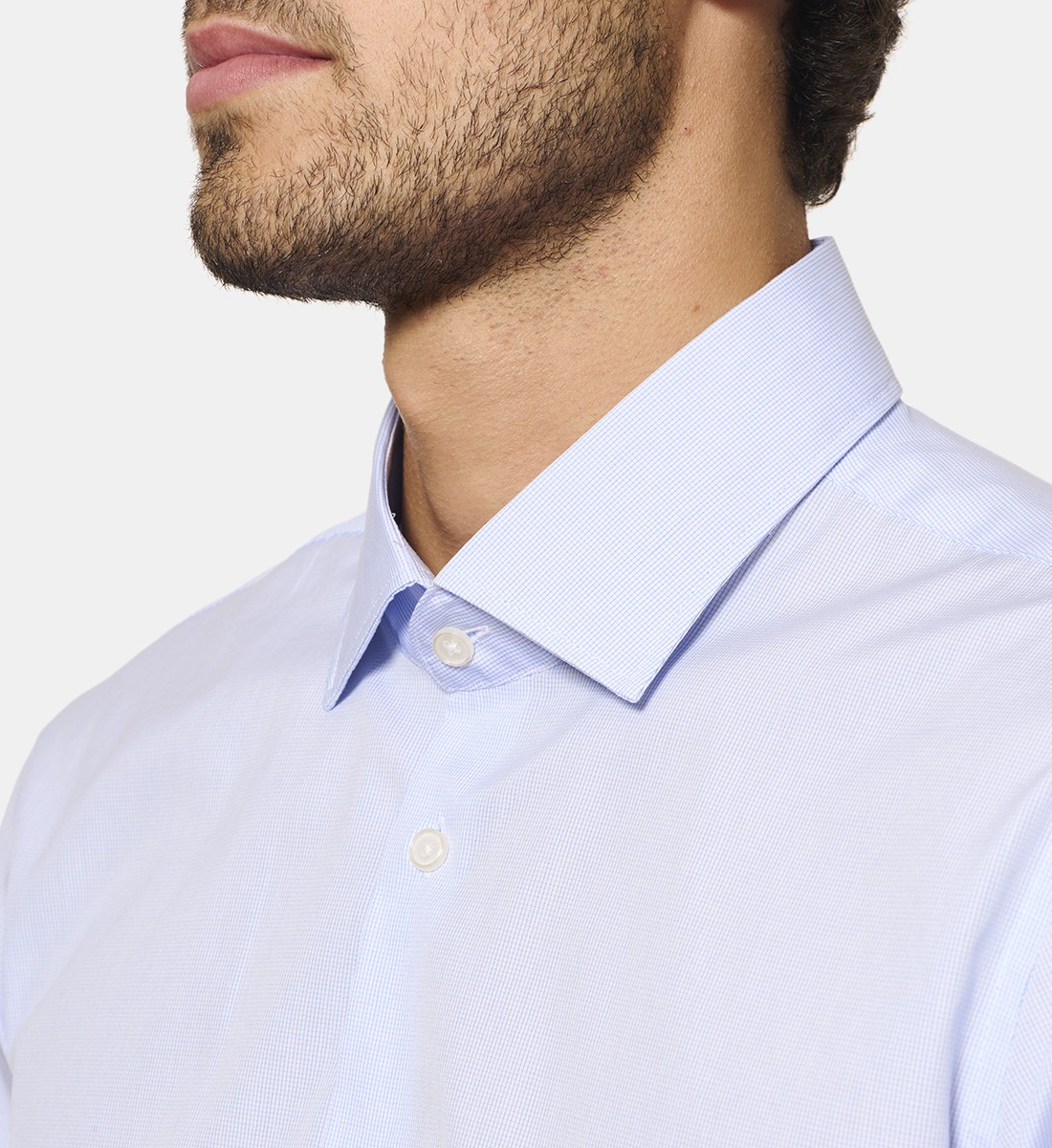 Chemise en popeline à carreaux ciel coupe cintrée