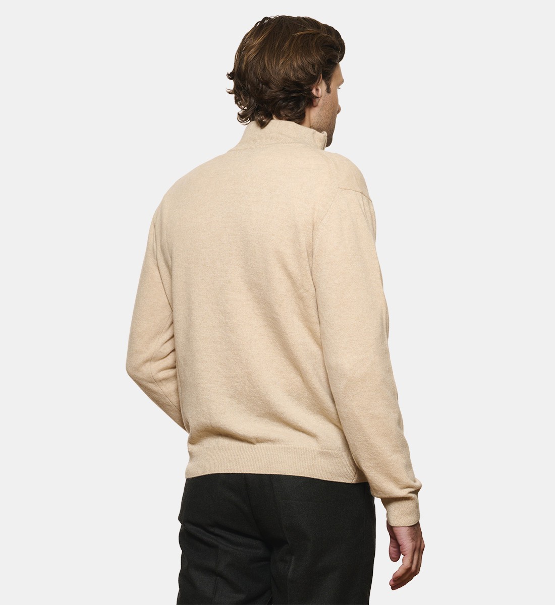 Pull beige à col zippé en cachemire