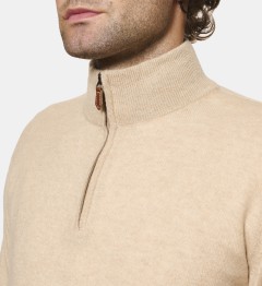 Pull beige à col zippé en cachemire