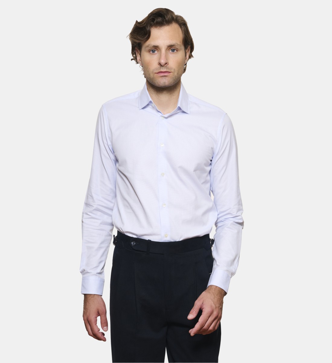 Chemise ciel en panama coupe droite
