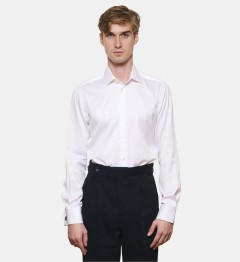 Chemise blanche en twill poignets mousquetaires coupe droite