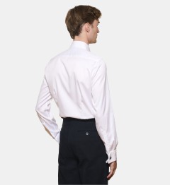 Chemise blanche en twill poignets mousquetaires coupe droite