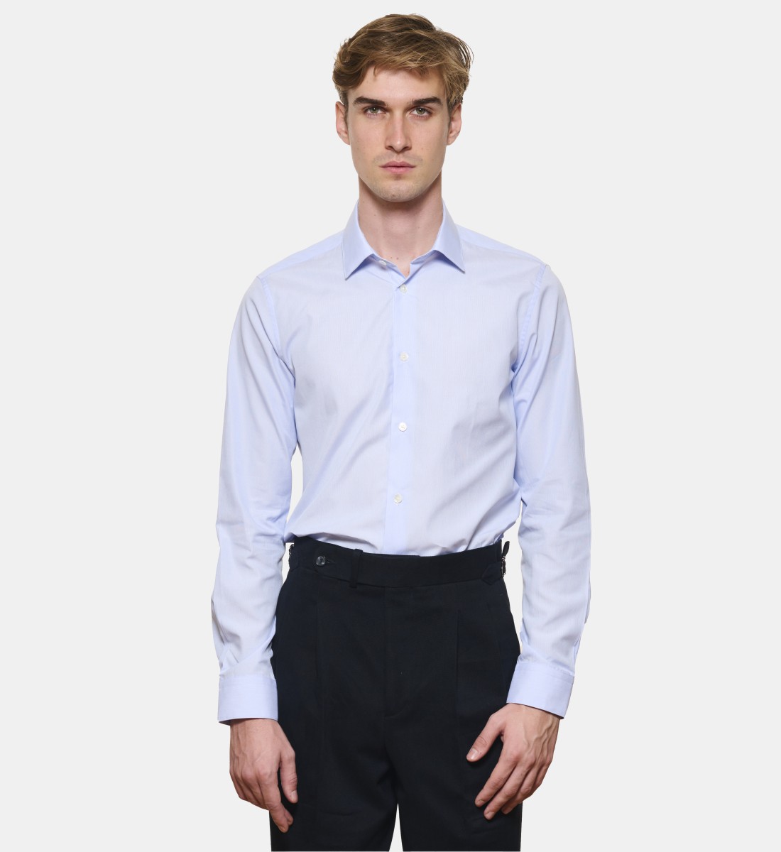 Chemise ciel rayures milleraies coupe cintrée
