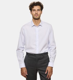 Chemise en popeline à rayures ciel coupe droite