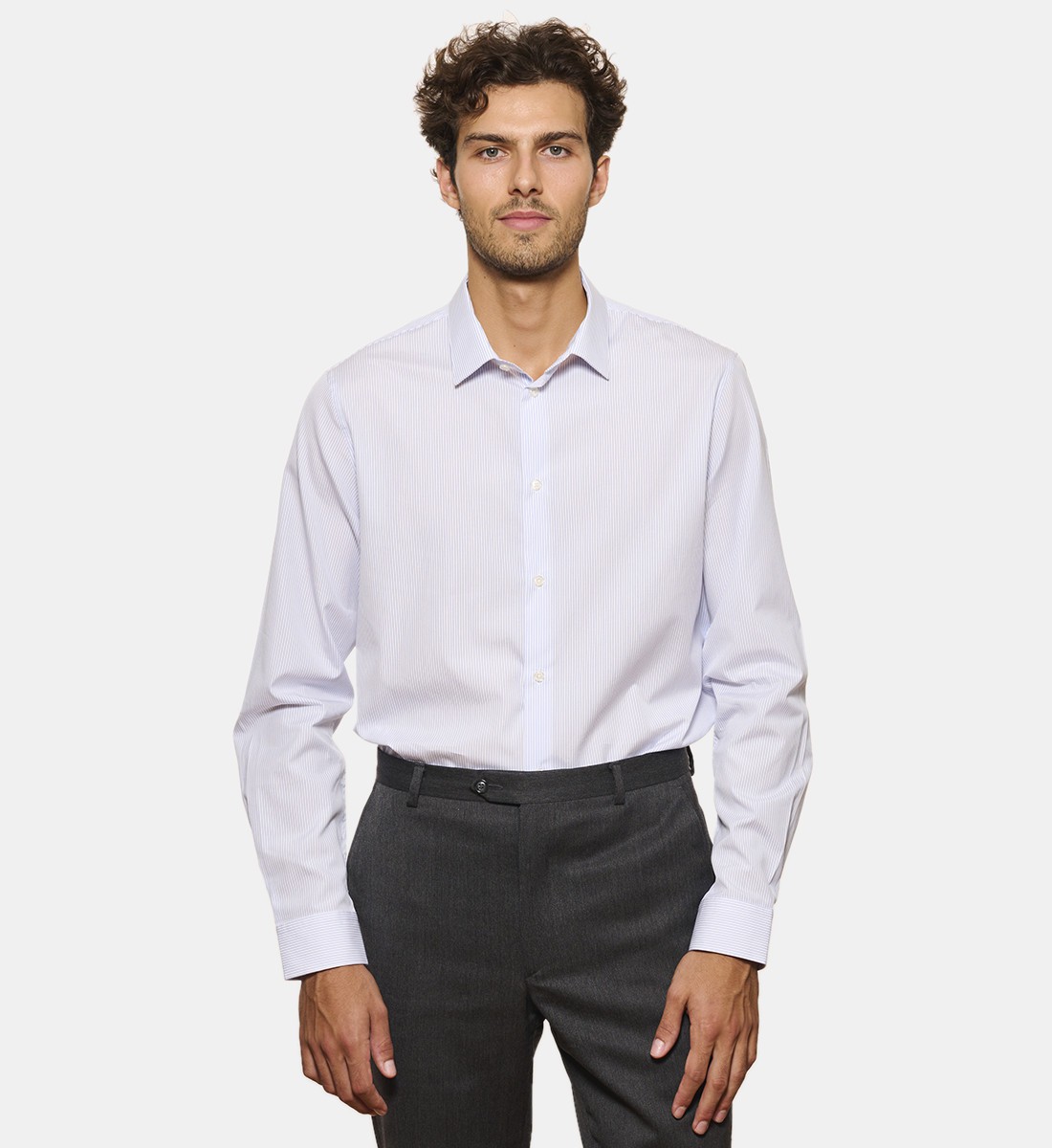 Chemise en popeline à rayures ciel coupe droite