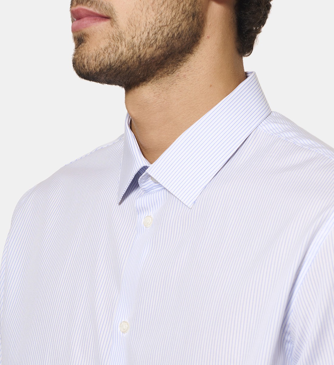Chemise en popeline à rayures ciel coupe droite
