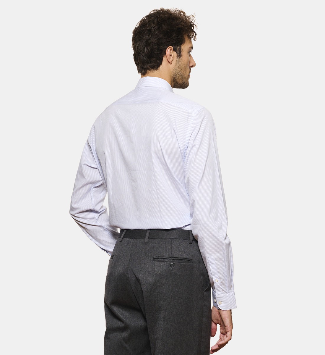 Chemise en popeline à rayures ciel coupe droite