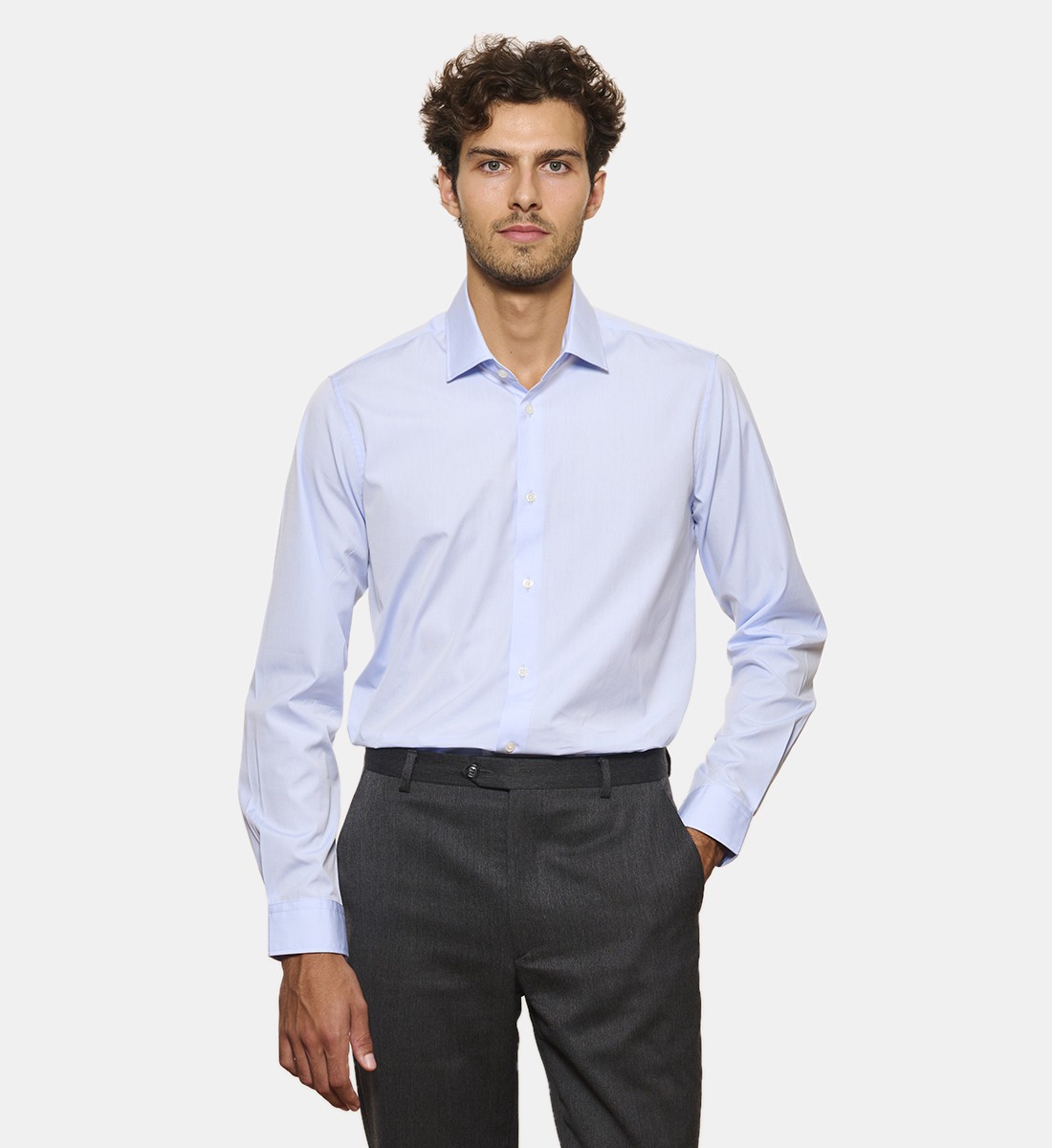 Chemise ciel en popeline double retors coupe droite