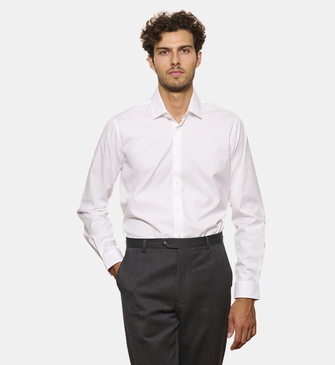 Chemise blanche en popeline double retors coupe droite
