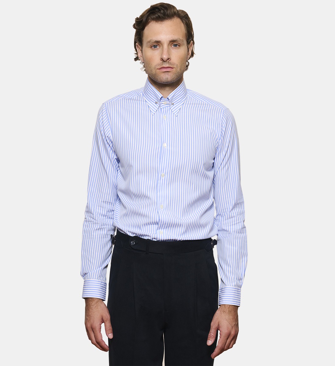 Chemise rayures ciel Pin Collar Coupe cintrée