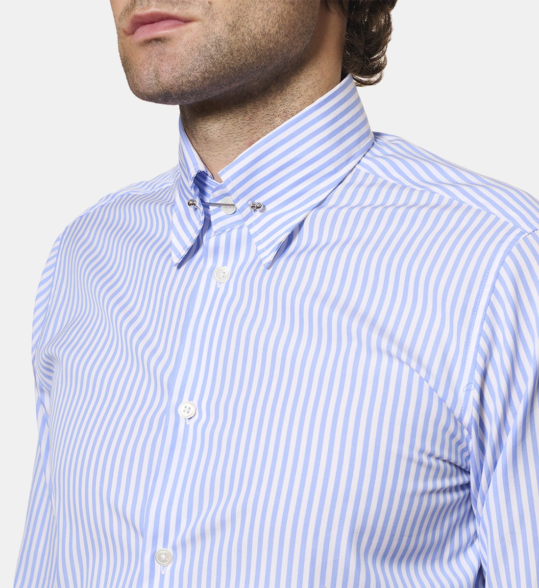 Chemise rayures ciel Pin Collar Coupe cintrée