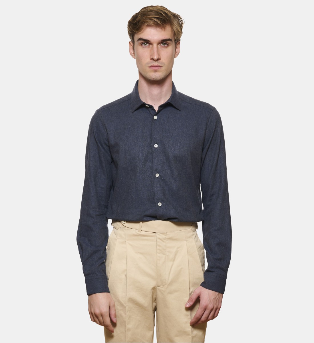 Chemise en flanelle marine coupe cintrée