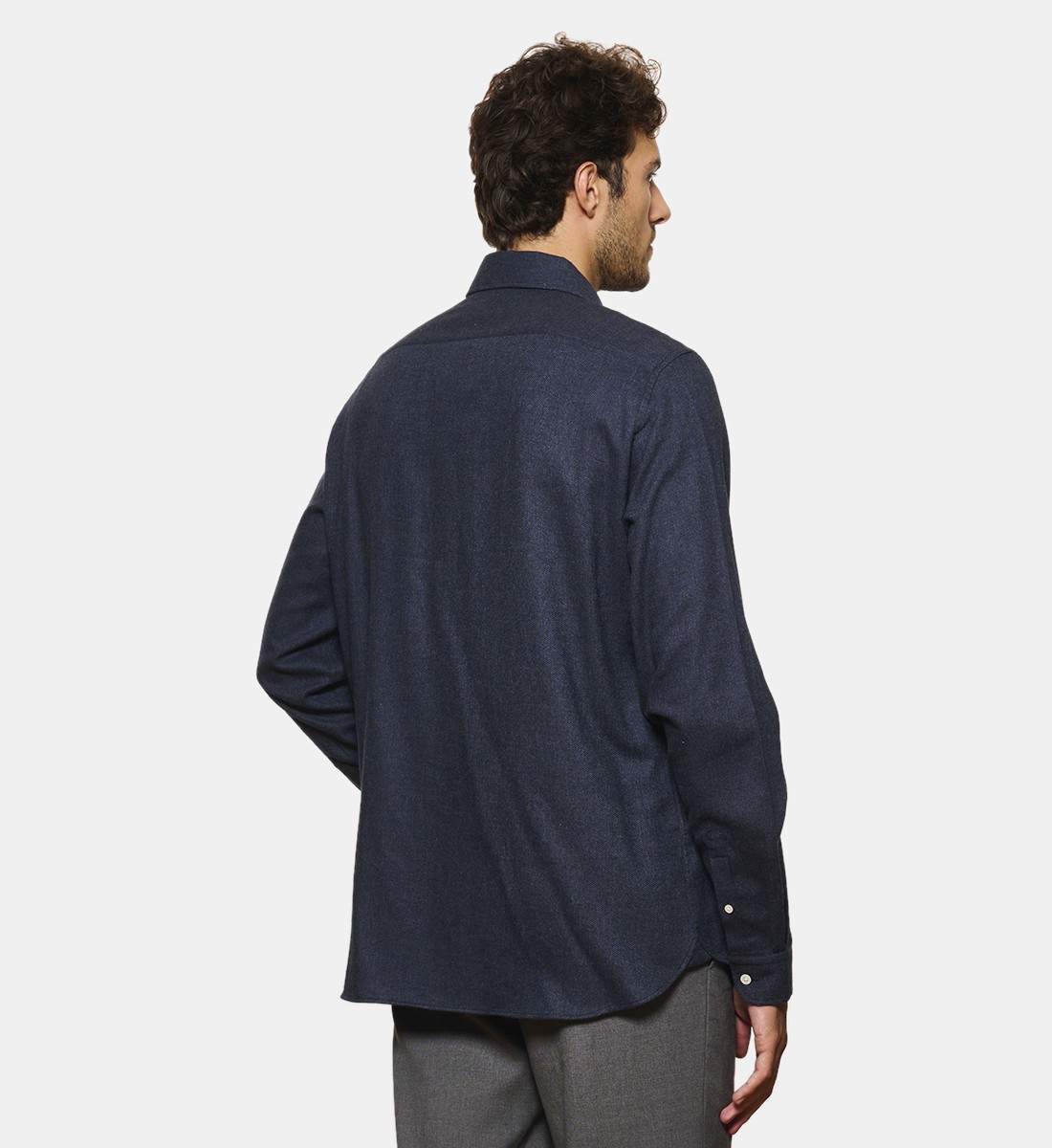 Chemise en flanelle marine col italien coupe droite