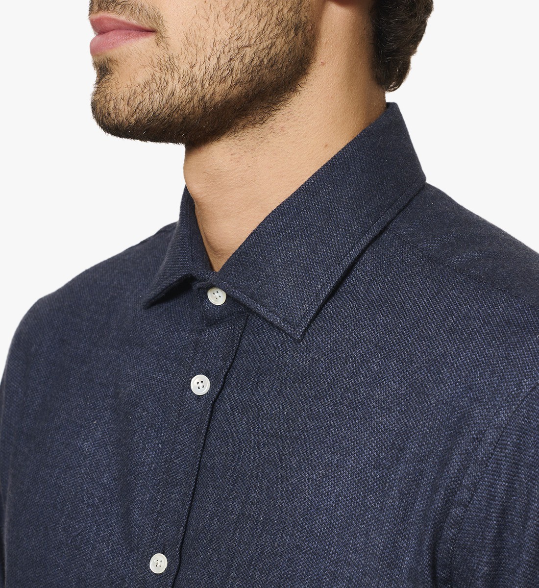 Chemise en flanelle marine col italien coupe droite