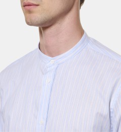 Chemise ciel à rayures beiges col mao