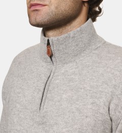Pull gris clair à col zippé en cachemire