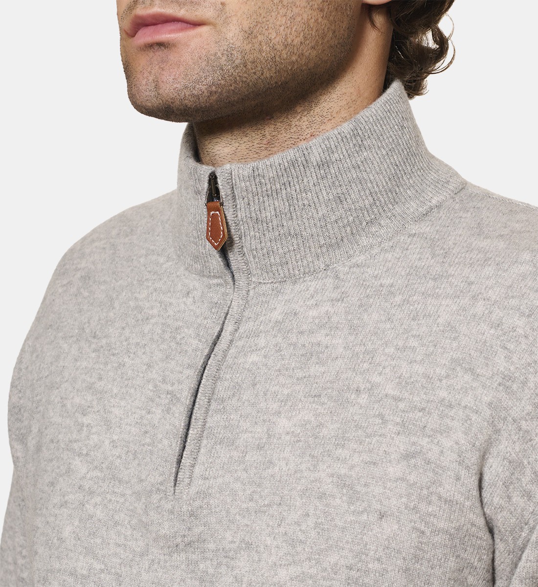 Pull gris clair à col zippé en cachemire