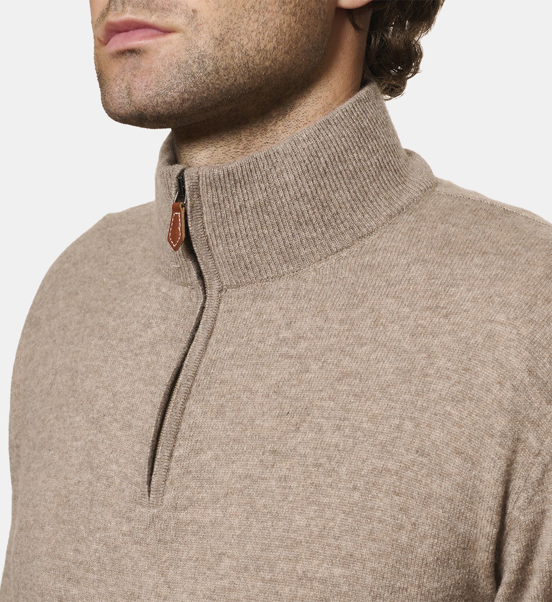 Pull Taupe à col zippé en cachemire