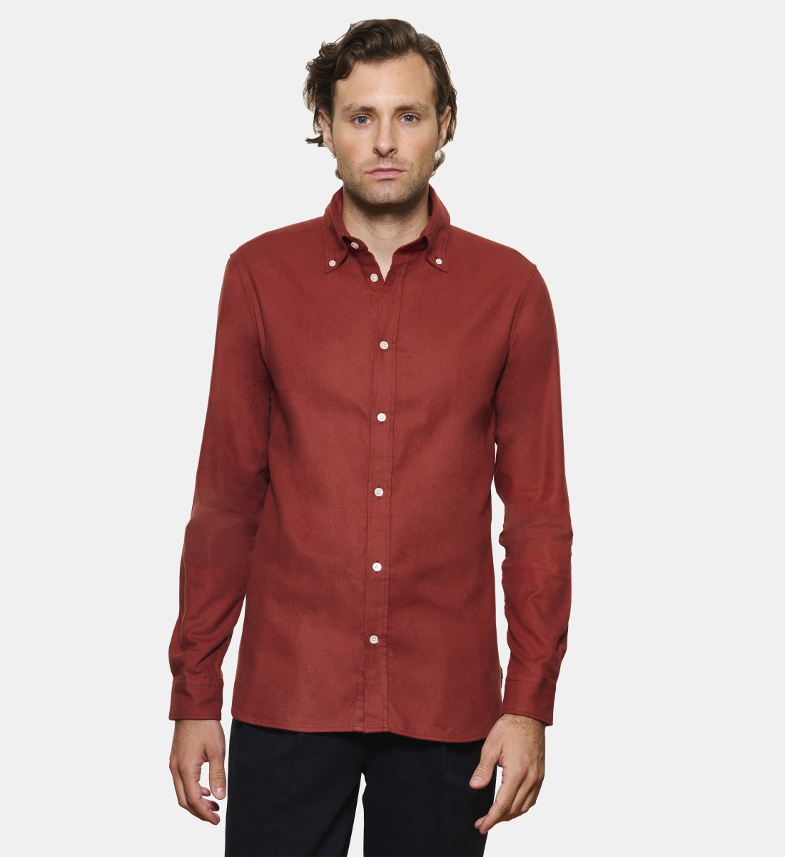 Chemise en flanelle bordeaux à col boutonné coupe droite